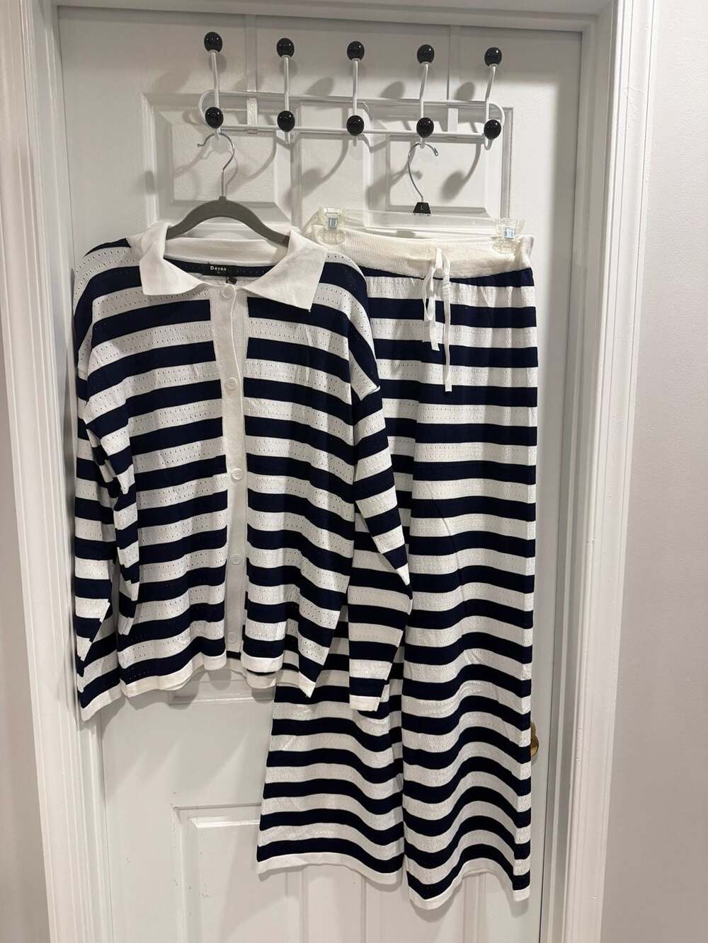 NWT DERAX Blue and White Striped Long Sleeve Cardigan & Pants Set